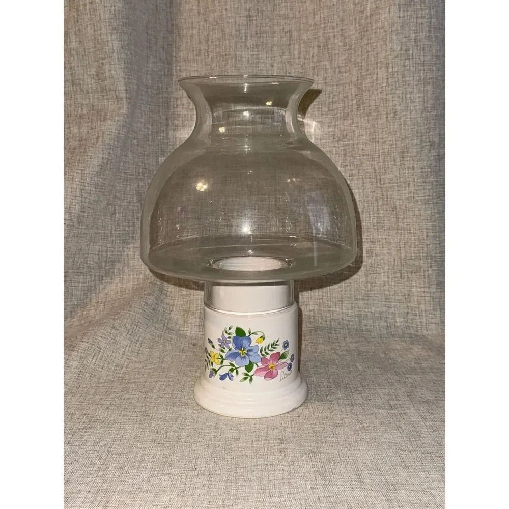 Seltora Ceramic Candle Holder Hurricane Glass Floral Vintage